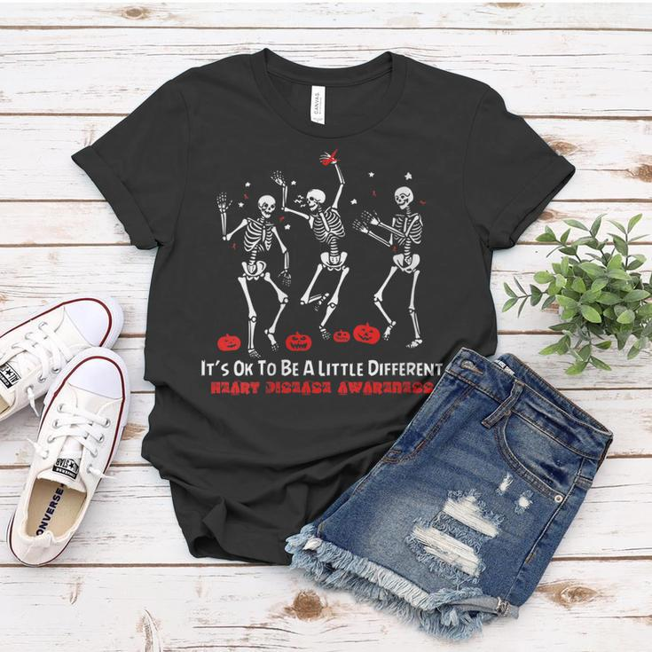 Heart Disease Awareness Dancing Skeleton Happy Halloween Women T-shirt Funny Gifts