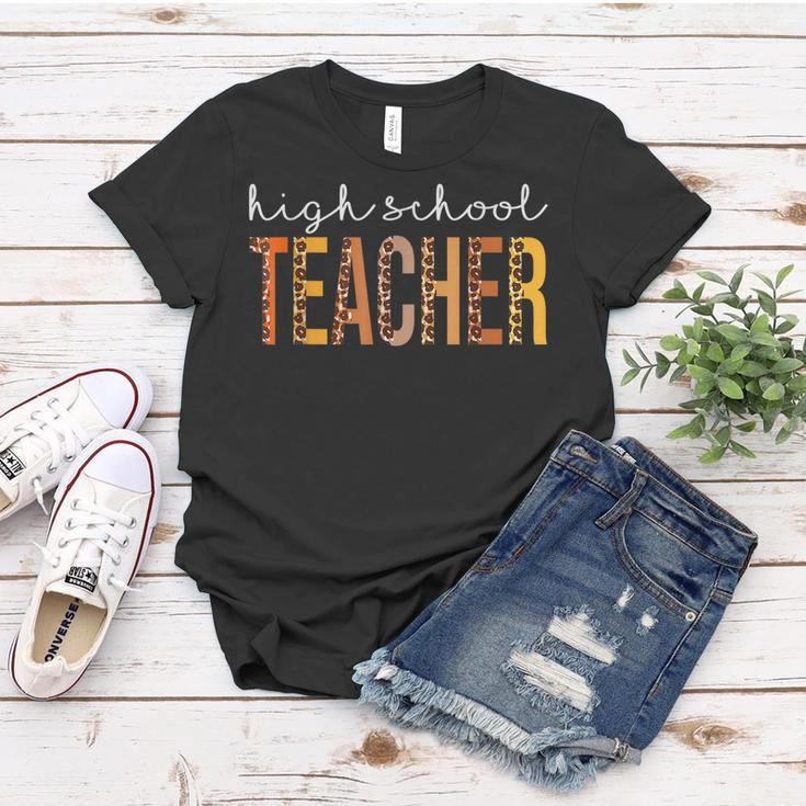 High School Teacher Leopard Fall Autumn Lovers Thanksgiving Women T-shirt Personalized Gifts