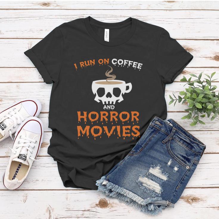 I Run On Coffee Horror Movies Halloween Quote Women T-shirt Unique Gifts