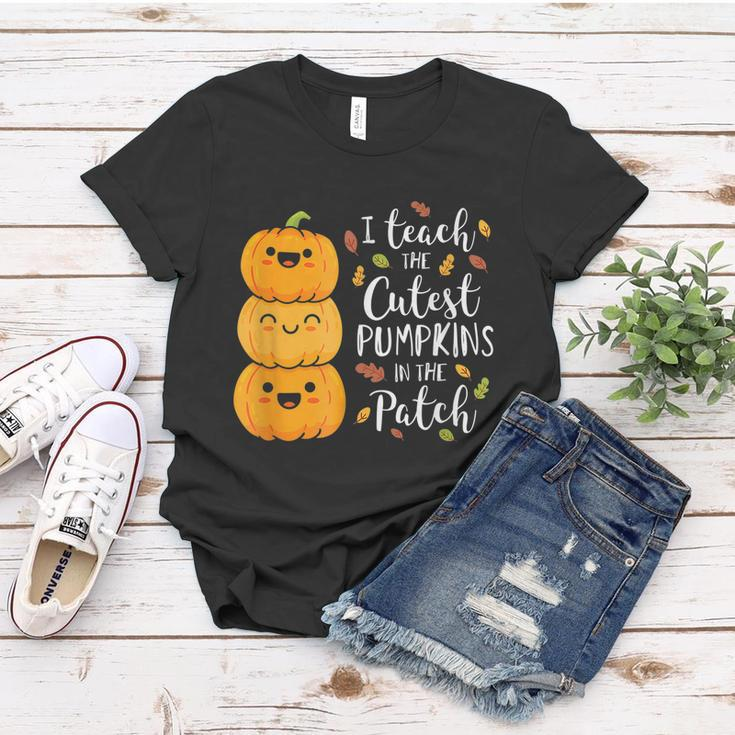 I Teach The Cutest Pumpkins In The Patch Teacher Fall Season Gift Graphic Design Printed Casual Daily Basic Women T-shirt Personalized Gifts