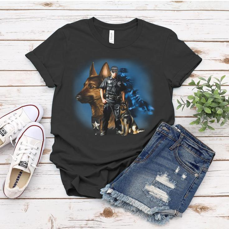 K-9 With Police Officer Silhouette Women T-shirt Unique Gifts