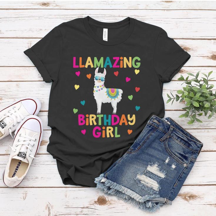 Llama Birthday Party Llamazing Gift Girl Rainbow Hearts Gift Women T-shirt Unique Gifts