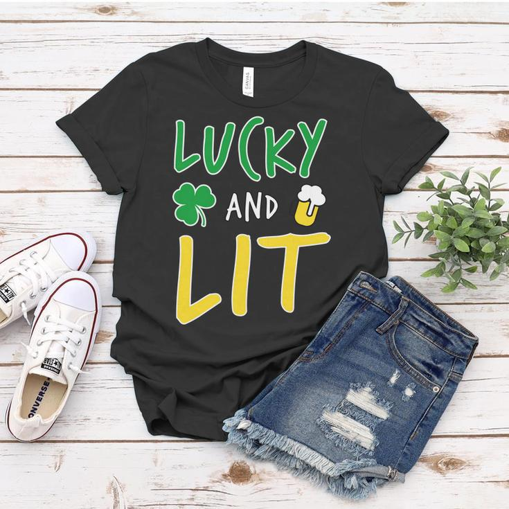Lucky And Lit St Patricks Day Graphic Design Printed Casual Daily Basic Women T-shirt Personalized Gifts