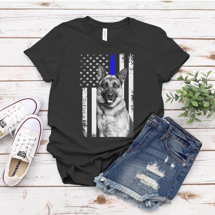 Patriotic German Shepherd Dog American Flag Thin Blue Line Gift Women T-shirt Unique Gifts