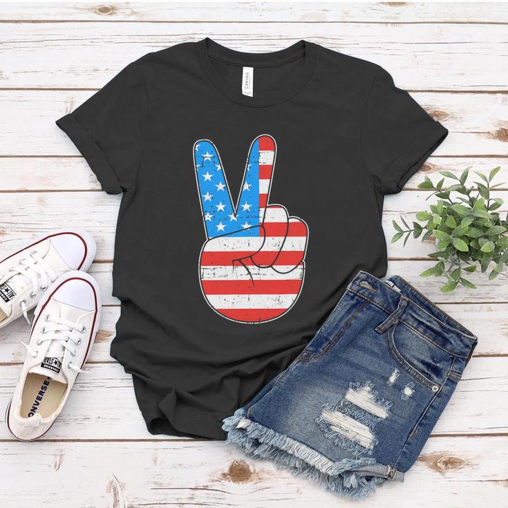 Peace Hand Sign For 4Th Of July American Flag Women T-shirt Unique Gifts