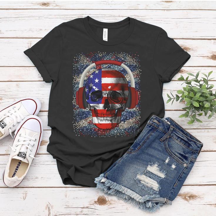 Skull Headphone Usa Flag 4Th Of July Women T-shirt Unique Gifts