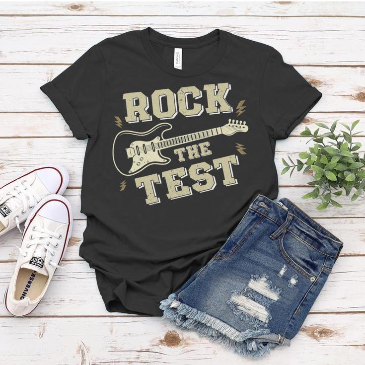 Test Day Teacher Rock The Test Guitar Teacher Testing Day Women T-shirt Funny Gifts