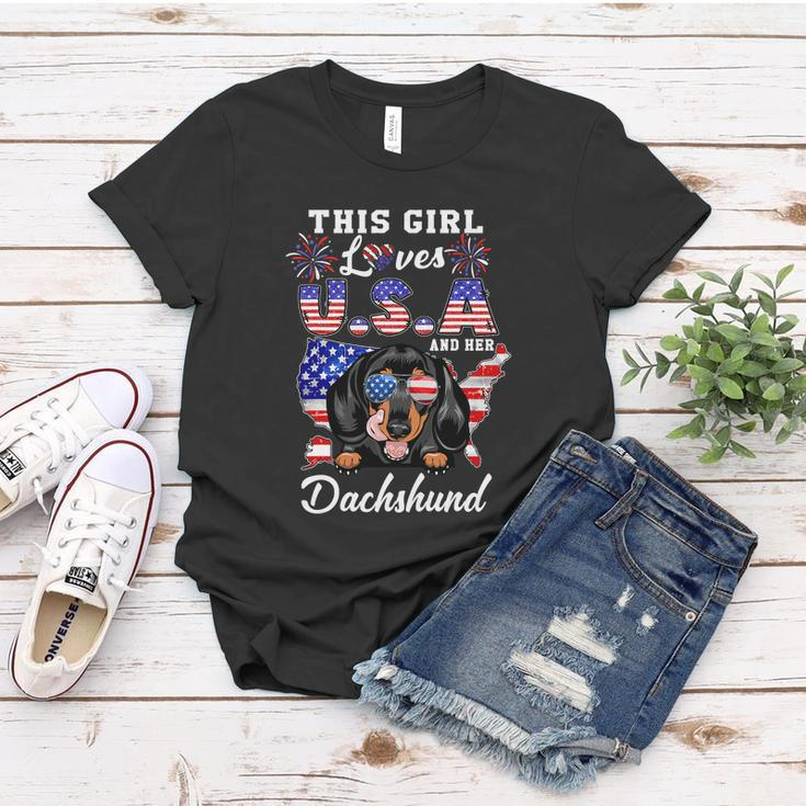 This Girl Loves Usa And Her Dog 4Th Of July Dachshund Dog Women T-shirt Unique Gifts