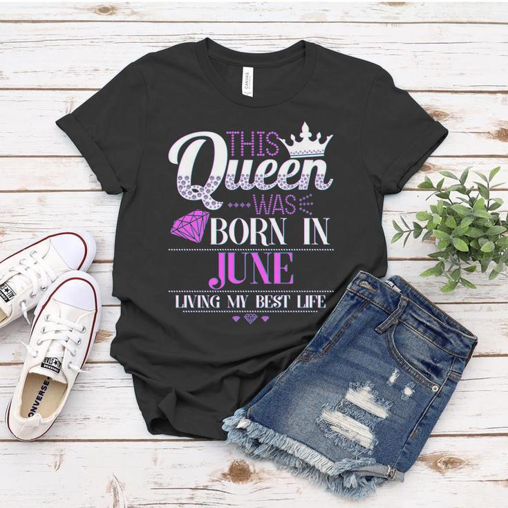 This Queen Was Born In June Living My Best Life Graphic Design Printed Casual Daily Basic Women T-shirt Personalized Gifts
