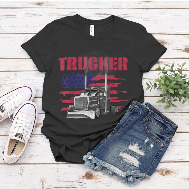 Trucker Truck Driver American Flag Trucker Women T-shirt Funny Gifts