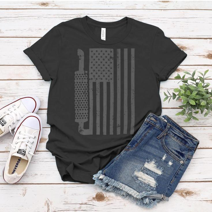 Trucker Truck Driver American Flag With Exhaust Patriotic Trucker Women T-shirt Funny Gifts