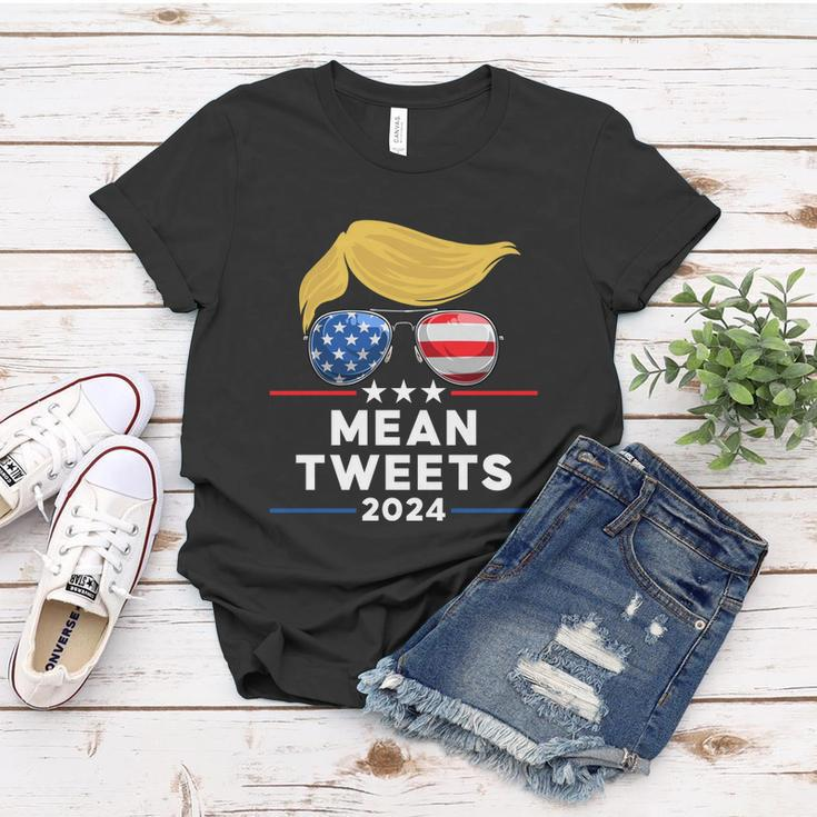 Trump 2024 Mean Tweets Usa Flag Sunglasses Funny Political Gift Women T-shirt Unique Gifts