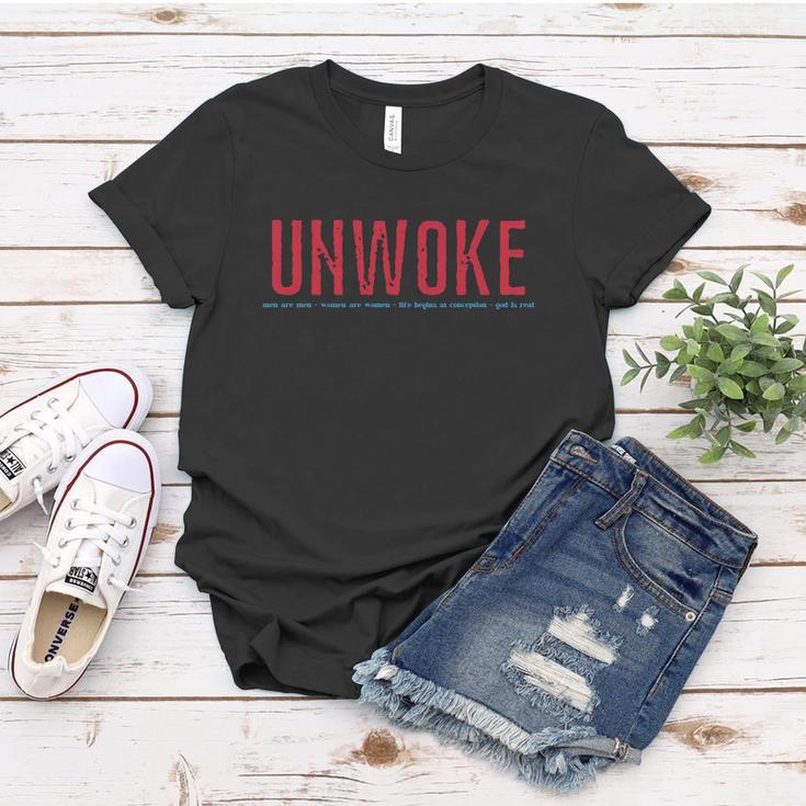 Unmasked Anti Woke Conservative Women T-shirt Unique Gifts