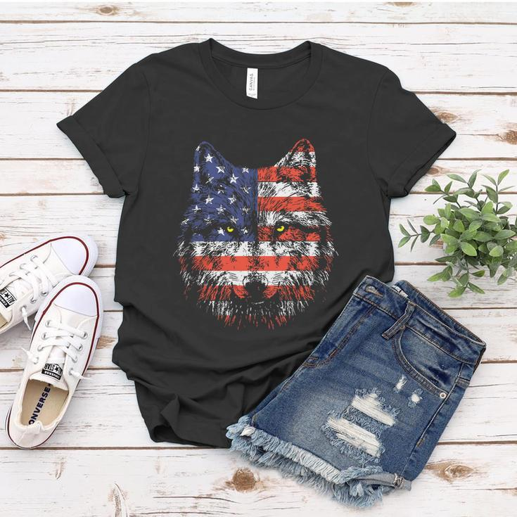 Wolf American Flag Usa 4Th Of July Patriotic Wolf Lover Women T-shirt Unique Gifts