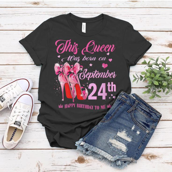 Womens This Queen Was Born On September 24Th High Heel Birthday Women T-shirt Funny Gifts