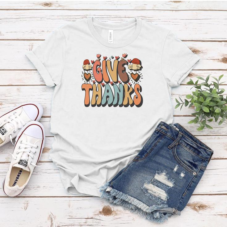 Give Thanks Groovy Style Retro Fall Season Women T-shirt Funny Gifts