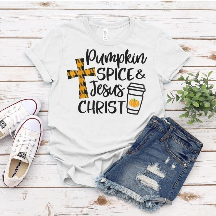 Hello Fall Pumpkin Spice & Jesus Christ Fall Christian Gift Women T-shirt Personalized Gifts
