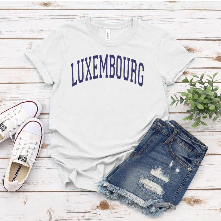Luxembourg Varsity Style Navy Blue Text Women T-shirt Unique Gifts