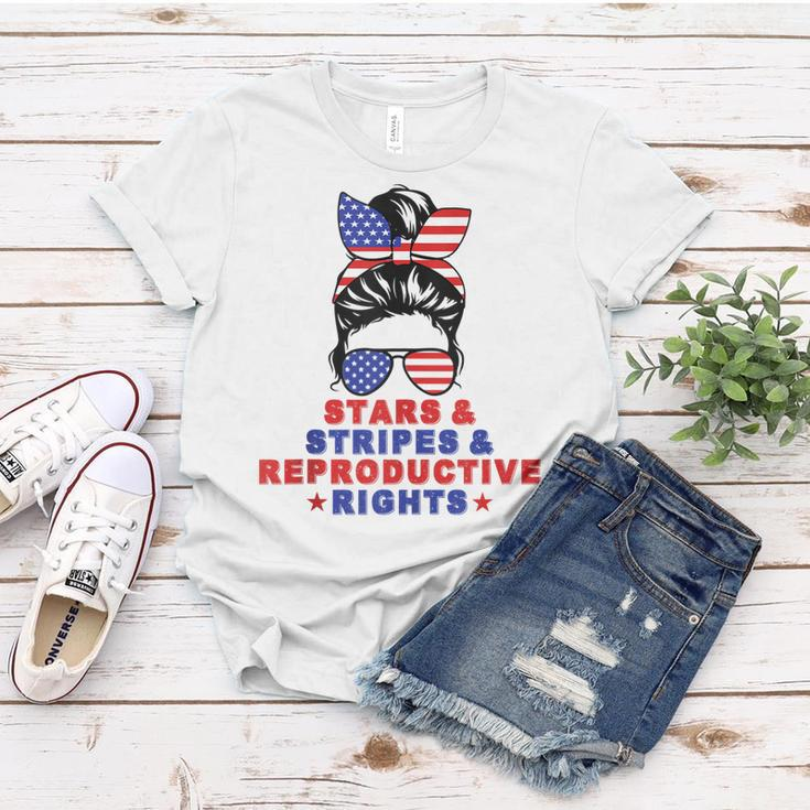 Messy Bun Stars Stripes & Reproductive Rights 4Th Of July Women T-shirt Funny Gifts