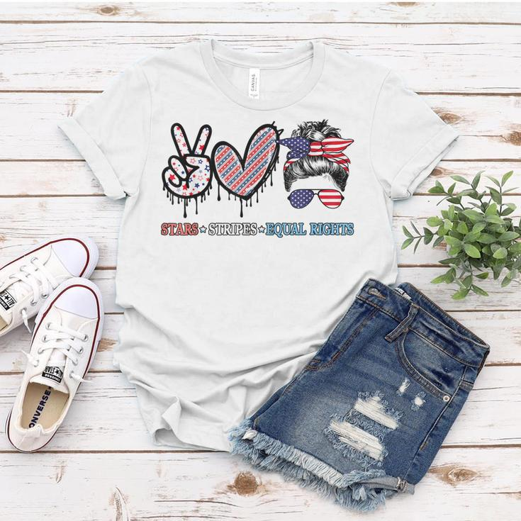 Messy Bun Stars Stripes Equal Rights 4Th July Womens Rights Women T-shirt Funny Gifts