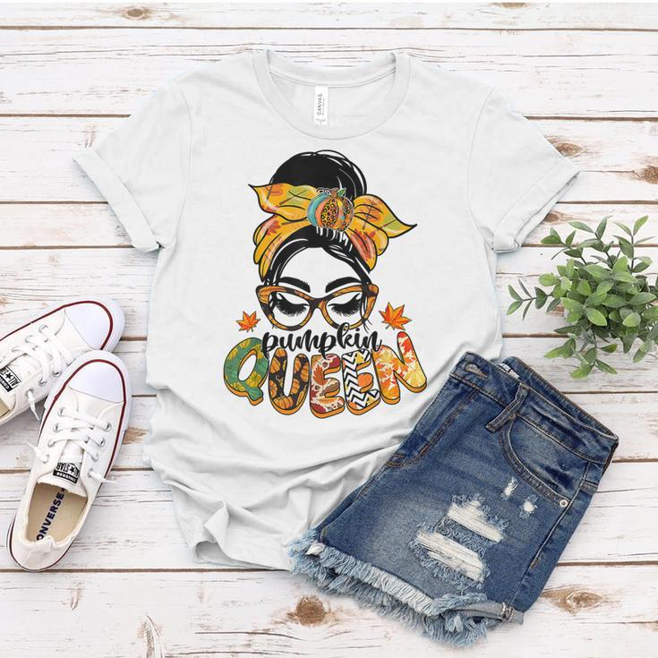 Pumpkin Queen Messy Bun Fall Pumpkin Fall Vibes Autumn Women T-shirt Personalized Gifts