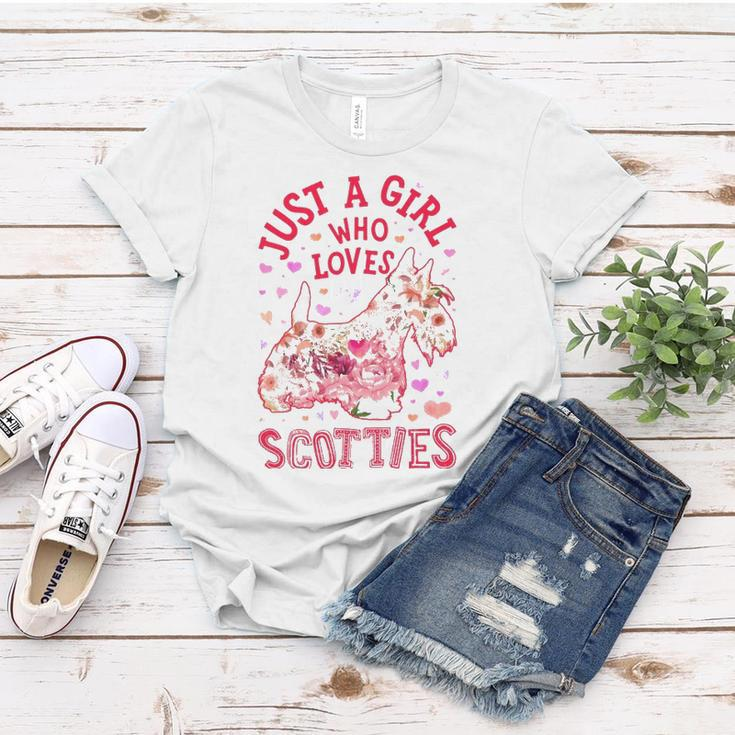 Scottie Scottish Terrier Just A Girl Who Loves Dog Flower Women T-shirt Unique Gifts