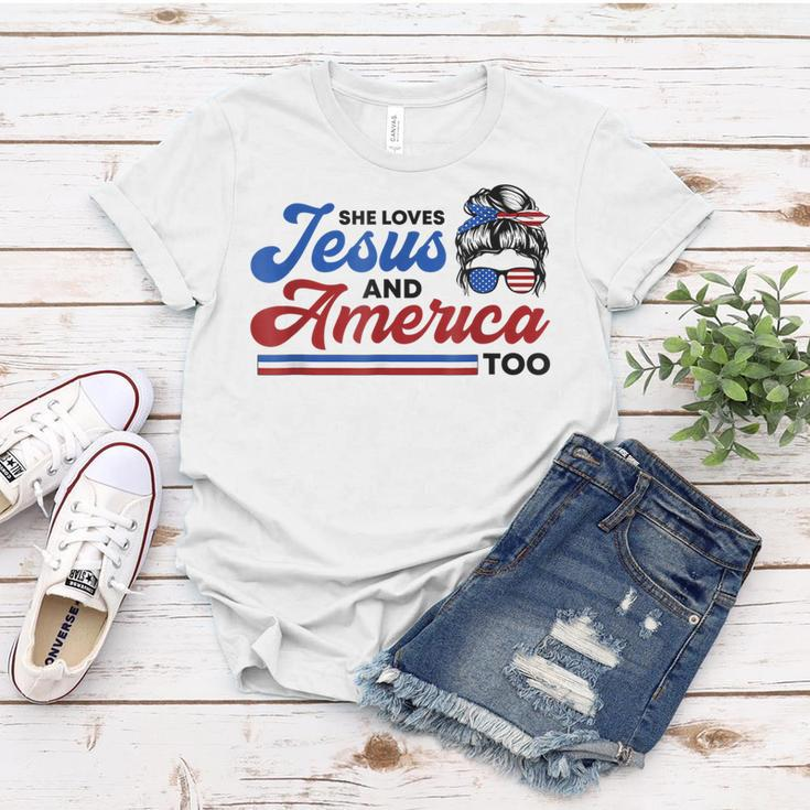 She Loves Jesus And America Too 4Th Of July Proud Christians Women T-shirt Funny Gifts