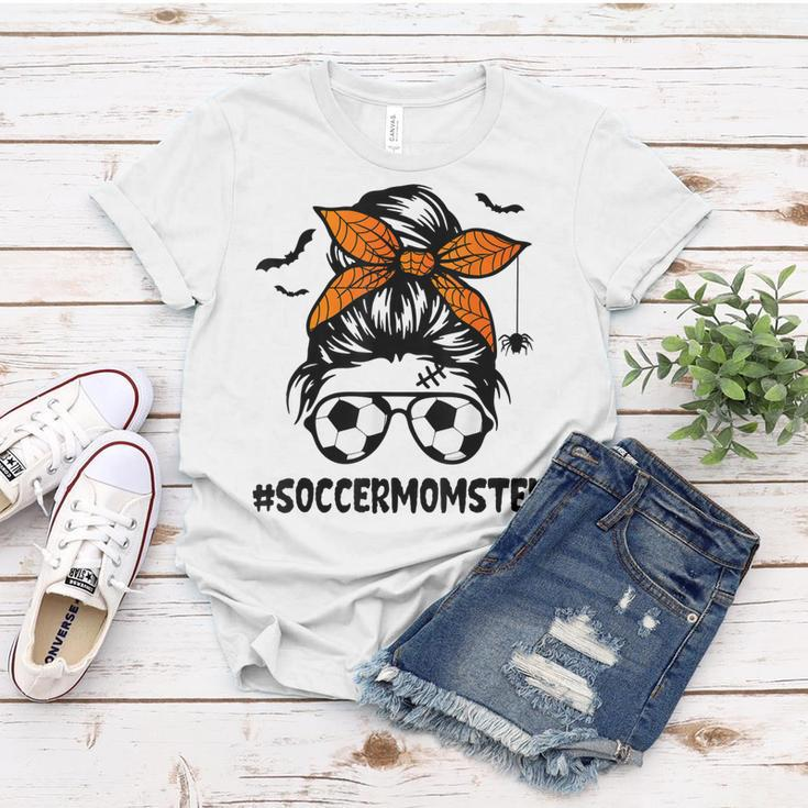 Soccer Momster For Women Halloween Mom Messy Bun Hair Women T-shirt Funny Gifts