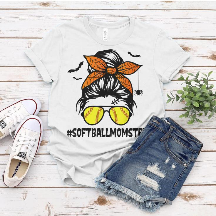Softball Momster For Women Halloween Mom Messy Bun Women T-shirt Funny Gifts
