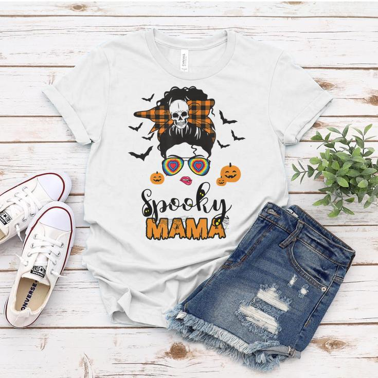 Spooky Mama Messy Bun For Halloween Messy Bun Mom Monster Women T-shirt Funny Gifts