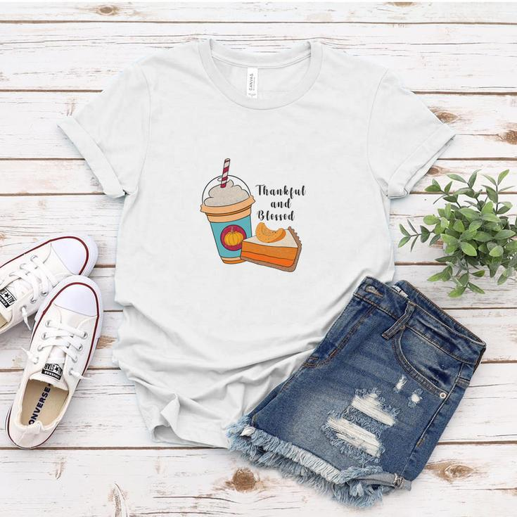 Thankful And Blessed Latte Pumpkin Pie Fall Women T-shirt Funny Gifts