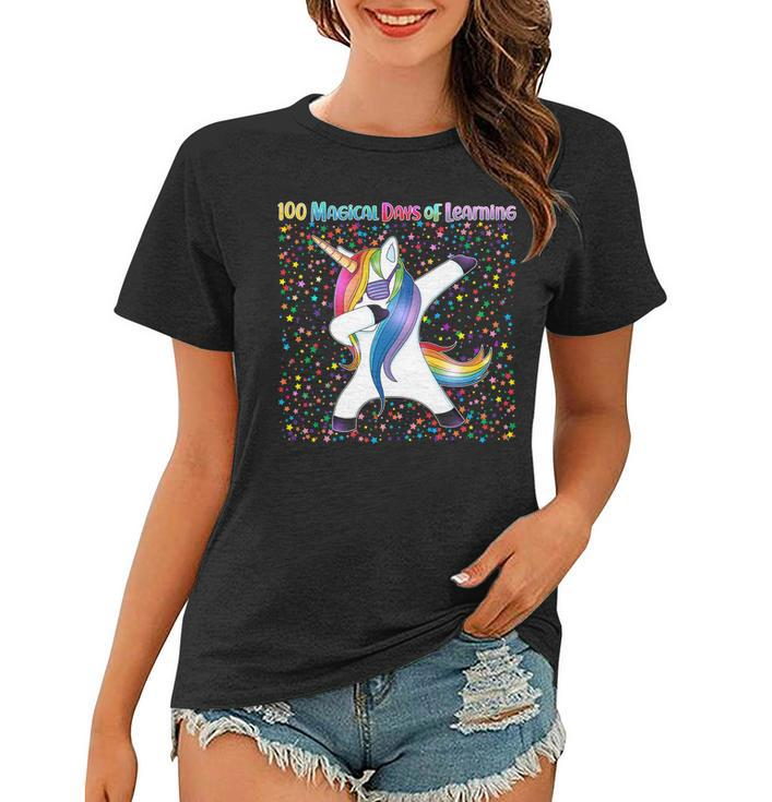 100 Magical Days Of Learning Dabbing Unicorn Graphic Design Printed Casual Daily Basic Women T-shirt