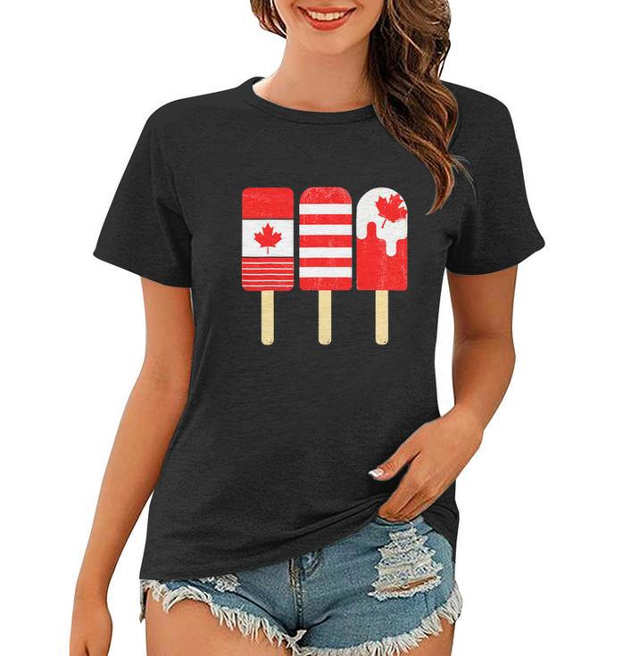 1St Of July Popsicle Red White Funny Canadian Flag Patriotic Women T-shirt