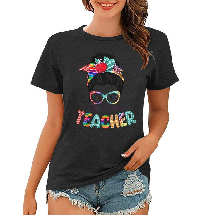 7Th Grade Teacher Funny Messy Bun Hair Women  Women T-shirt
