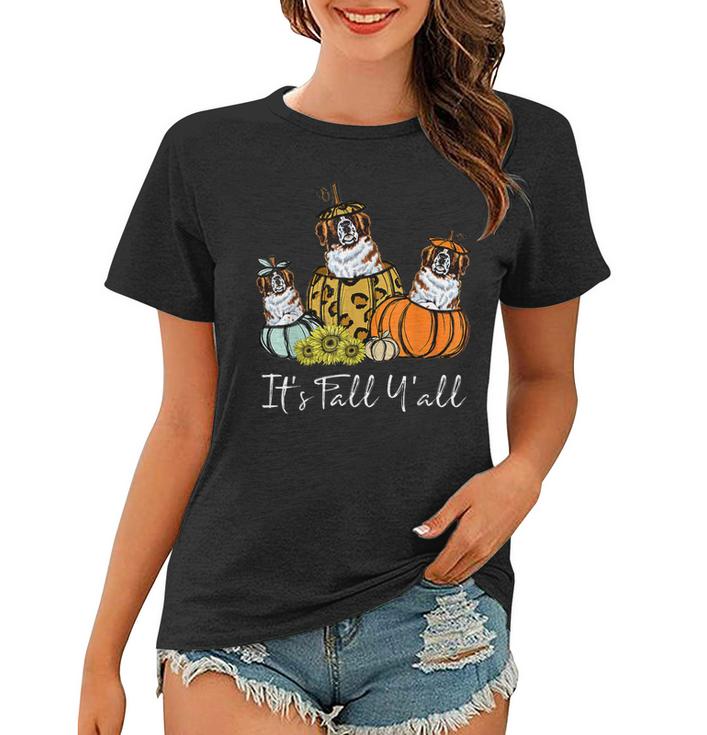 Its Fall Yall Saint Bernard Dog Leopard Pumpkin Autumn  Women T-shirt