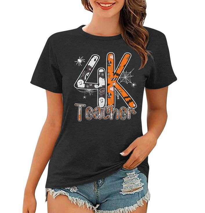 4K Teacher Halloween Trick Or Treat Happy Spooky Season  Women T-shirt