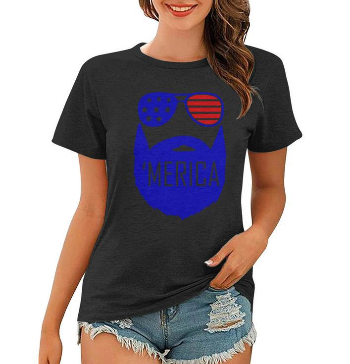 4Th Of July Merica Bearded Glasses Proud American Women T-shirt