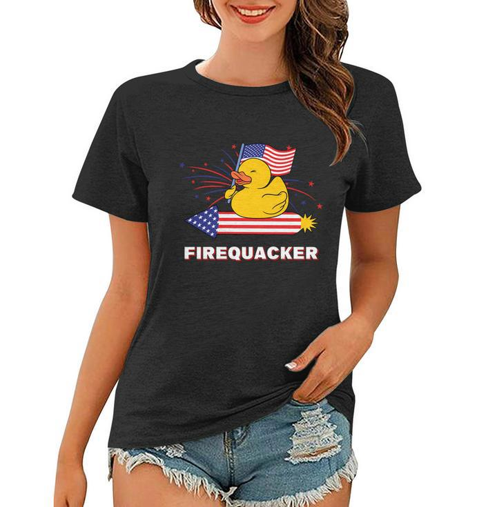 4Th Of July Usa Patriotic Firecracker Rubber Duck Women T-shirt