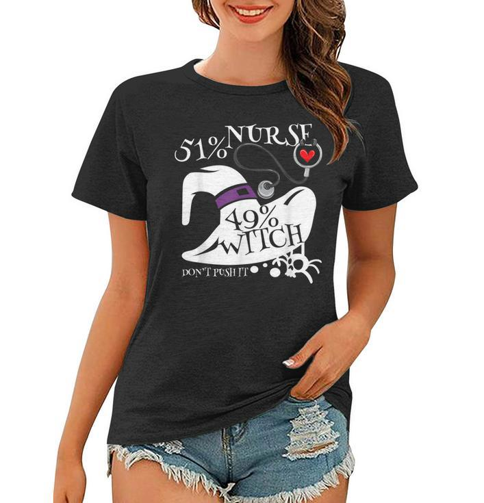 51 Nurse 49 Witch Funny Halloween Speelbind Nurse  Women T-shirt