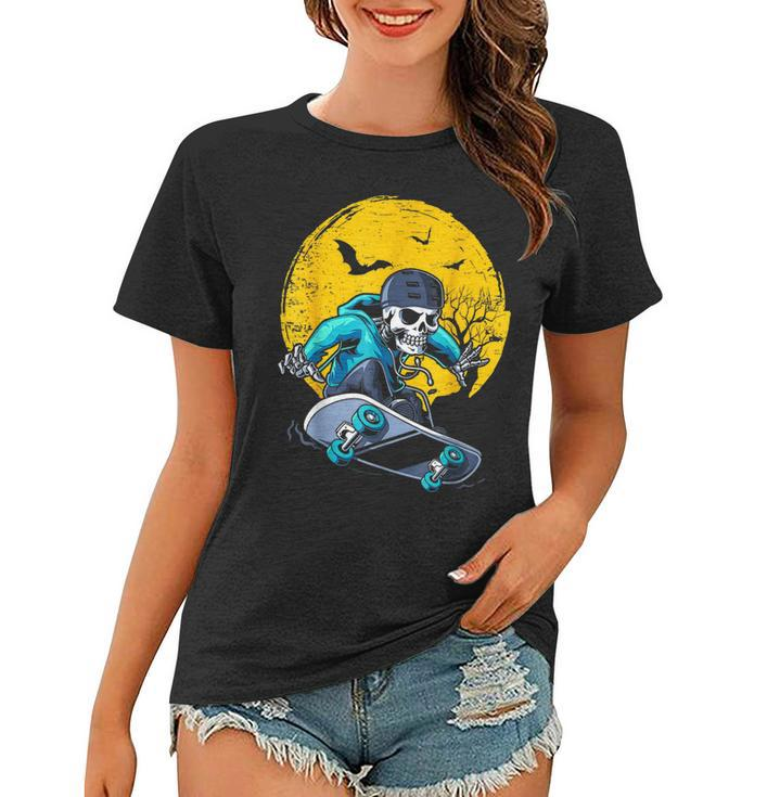 A Skeleton Skateboard Playing Cruiser Skateboard Pumpkins  Women T-shirt