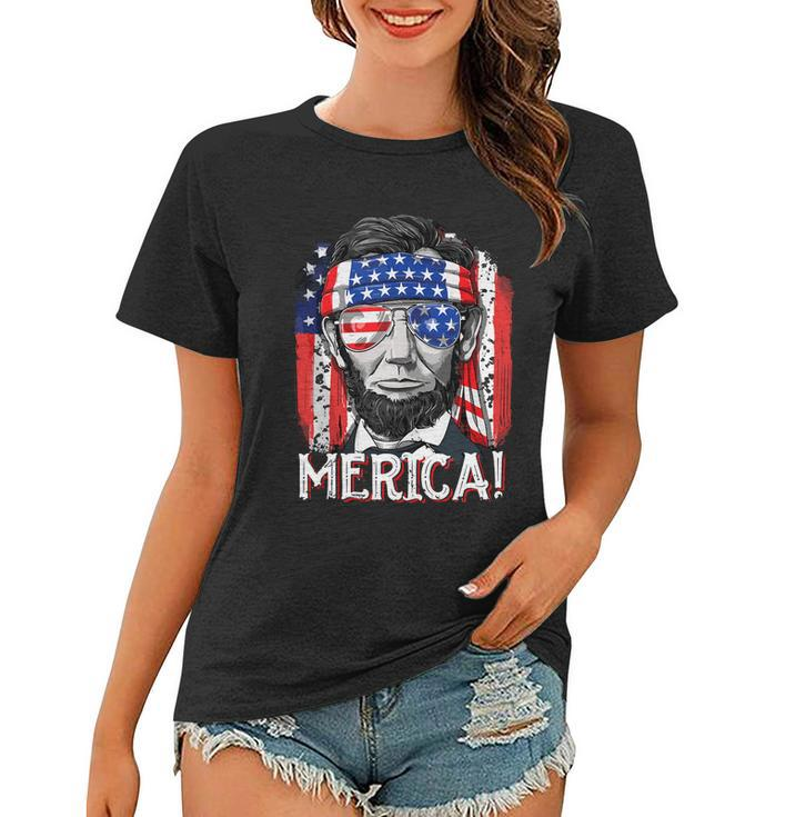 Abraham Lincoln 4Th Of July Merica Men Women American Flag Women T-shirt