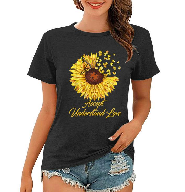 Accept Understand Love Sunflower Autism Tshirt Women T-shirt