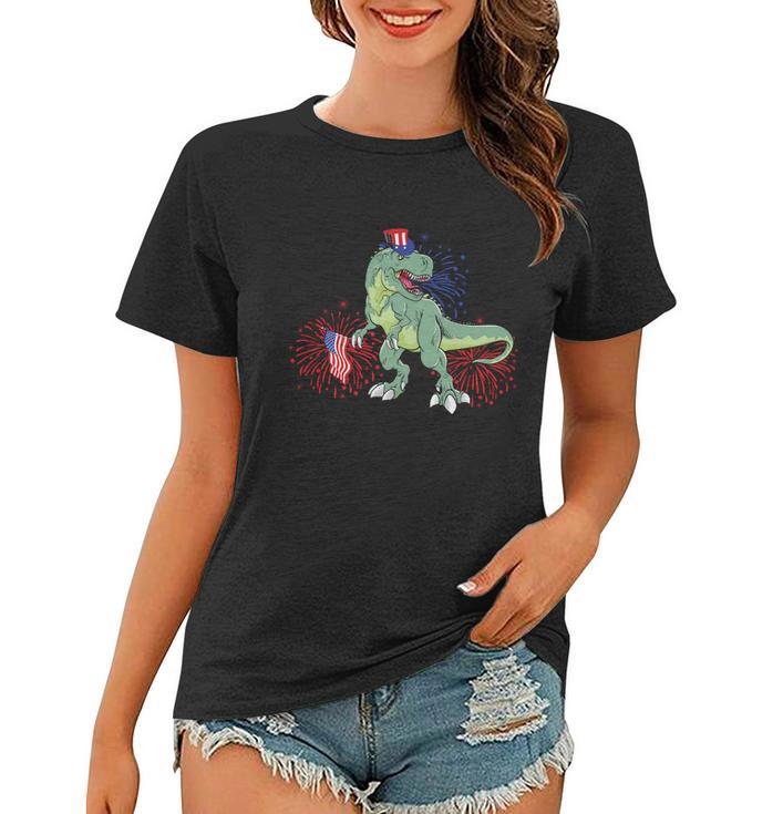 American Flag Dinosaur Plus Size Shirt For Men Women Family And Unisex Women T-shirt