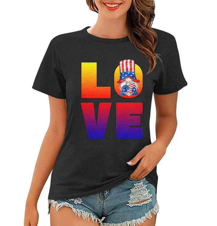 American Flag Gnome Shows Love Patriotic Heart 4Th Of July Gift Women T-shirt