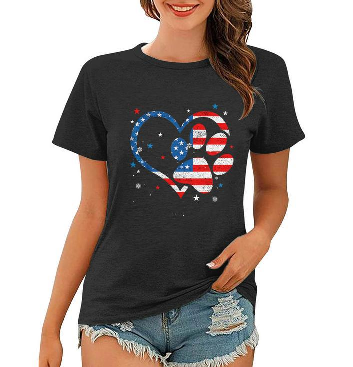 American Flag Patriotic Dog & Cat Paw Print 4Th Of July Women T-shirt