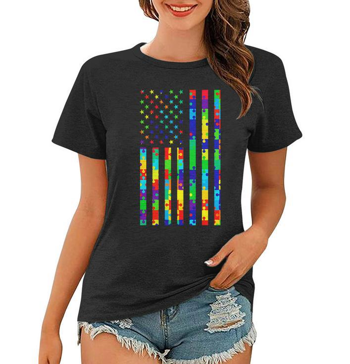 Autism Awareness Colorful Puzzle Flag Women T-shirt