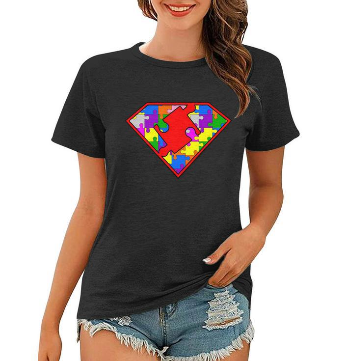 Autism Superhero Puzzle Crest Tshirt Women T-shirt