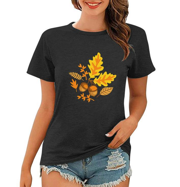 Autumn Leaves And Acorns Fall For Thanksgiving Cute Graphic Design Printed Casual Daily Basic Women T-shirt