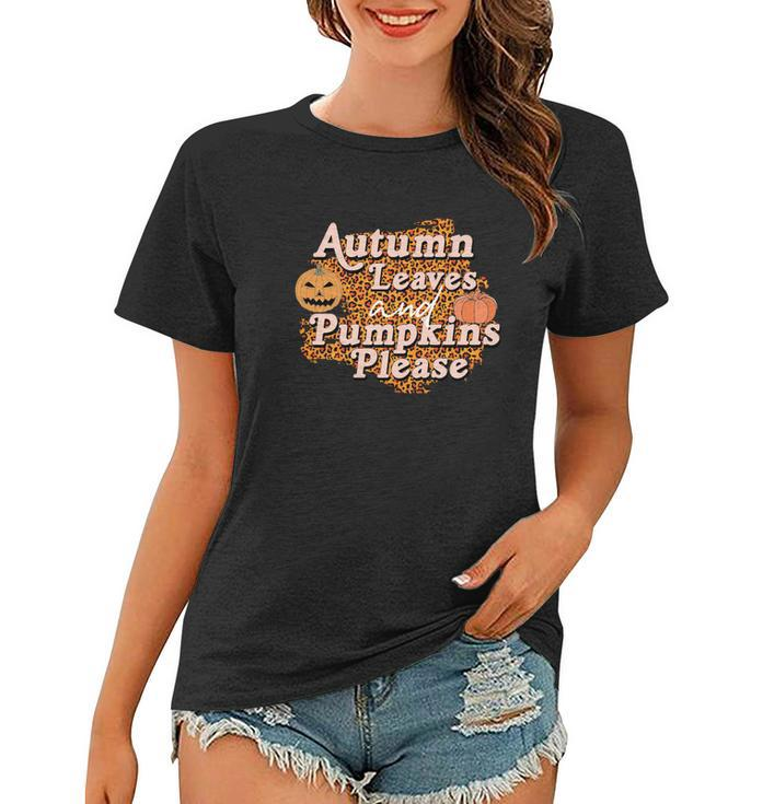 Autumn Leaves And Pumpkins Please Leopard Fall Women T-shirt