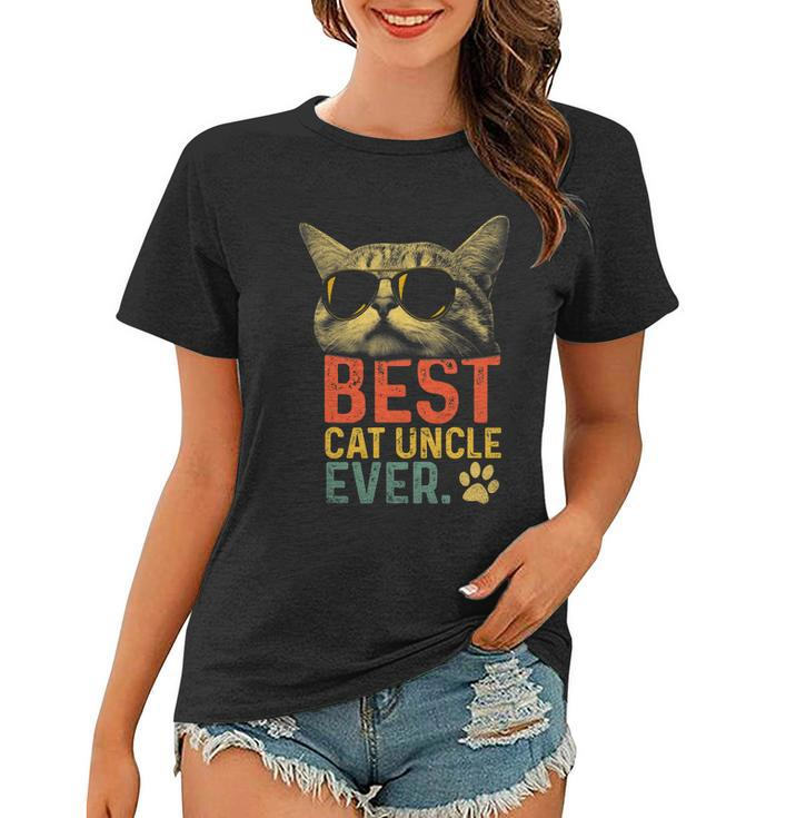 Best Cat Uncle Ever Vintage Cat Lover Cool Sunglasses Funny Women T-shirt